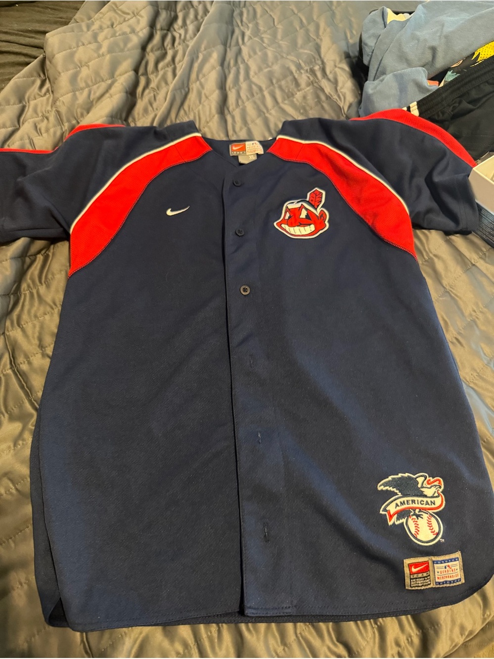 Nike Kids' Navy and Red Baseball Jersey Indians youth XL